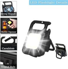 Keychain Light Şarj Edilebilir Şarjlı Mini Mıknatıslı El Feneri Anahtarlık Tirbuşon