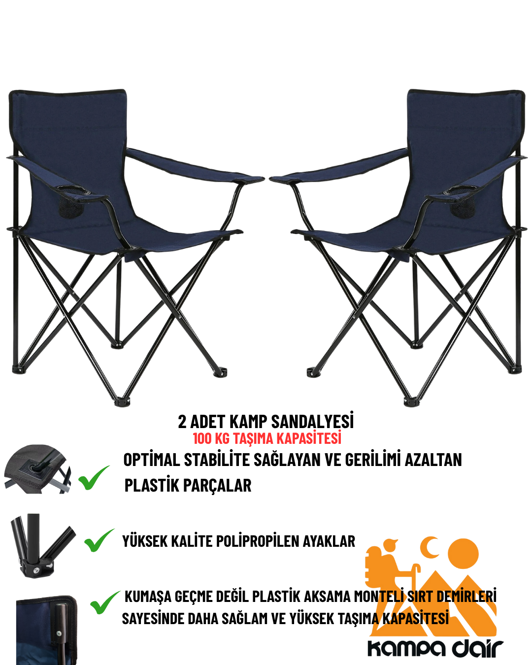 2 ADET YÜKSEK KALİTE KAMP SANDALYESİ