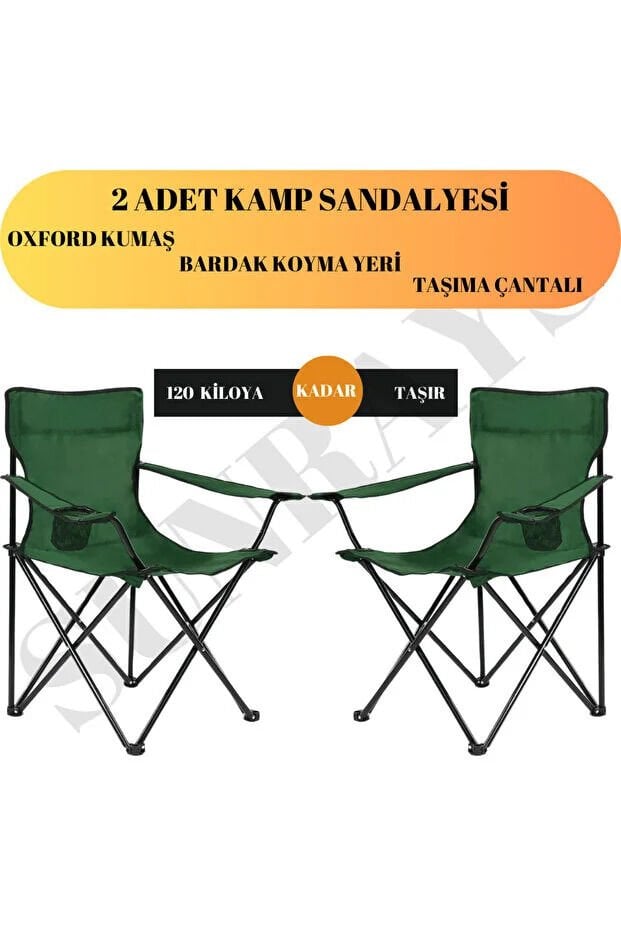 2Lİ YEŞİL KAMP SANDALYESİ