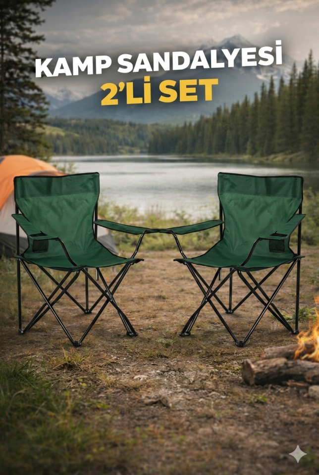 2Lİ YEŞİL KAMP SANDALYESİ