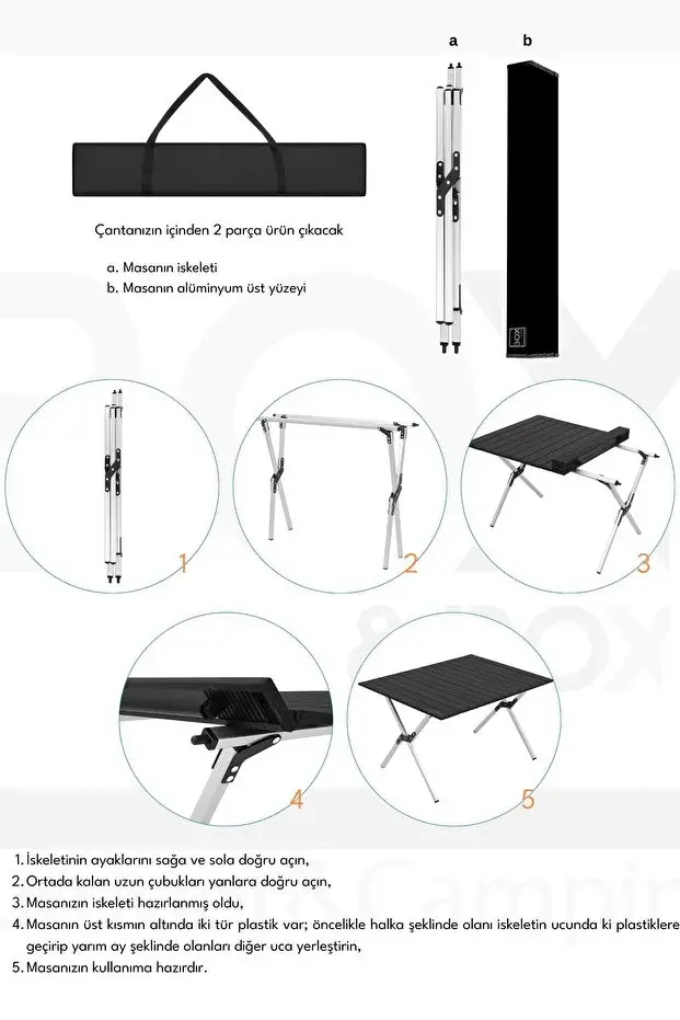 Alüminyum, Katlanabilir Kamp ve Piknik Masası, Omuz Askılı Taşıma Çantasıyla L