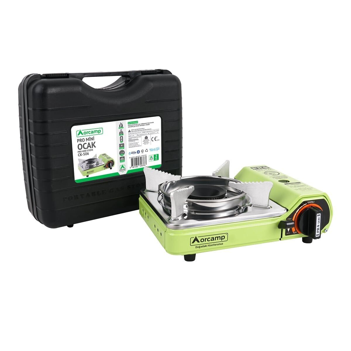 Tekli Mini Portatif Ocak Gaz Stop Emniyetli / Yeşil