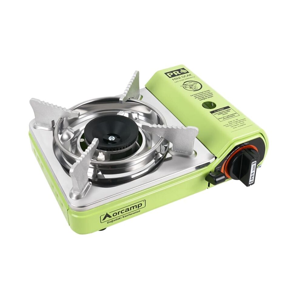 Tekli Mini Portatif Ocak Gaz Stop Emniyetli / Yeşil