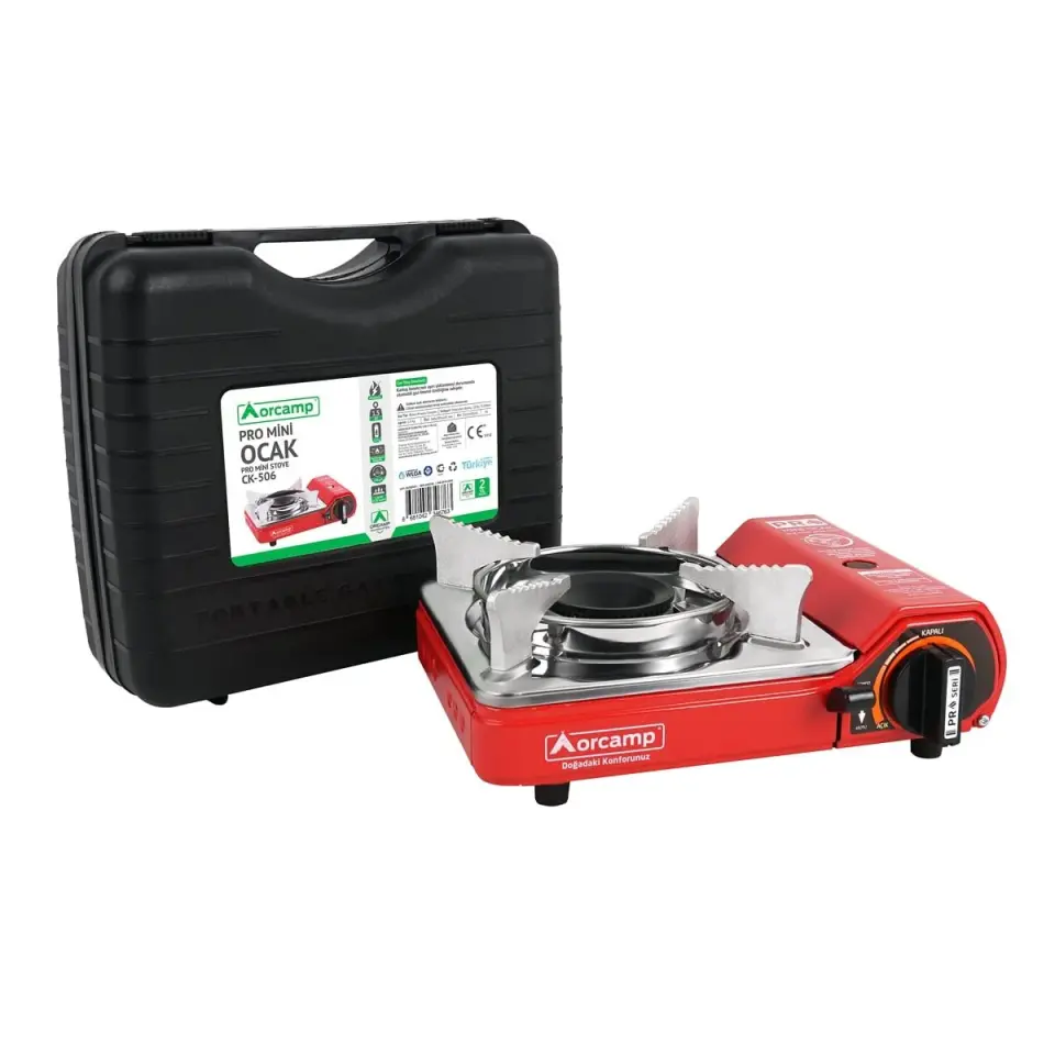 Tekli Mini Portatif Ocak Gaz Stop Emniyetli / Kırmızı